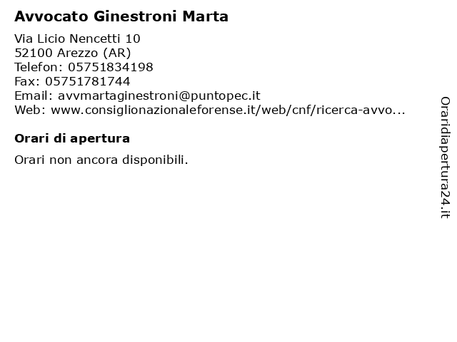 Orari di apertura Avvocato Ginestroni Marta Via Licio Nencetti